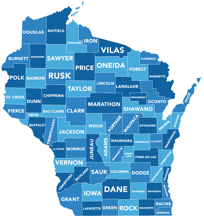Map of Wisconsin Counties